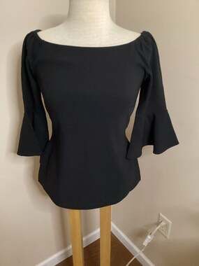 Boston Proper Black Off-the-Shoulder Bell Sleeve Knit Top Size XS